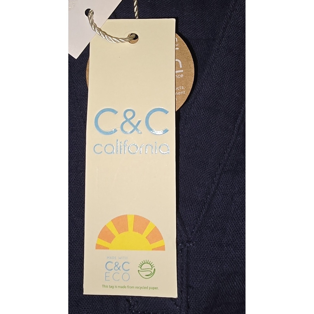 NWT C & C California Navy V Neck Woven Henley Coastal Tropical Resort Women Sz S - Picture 8 of 10
